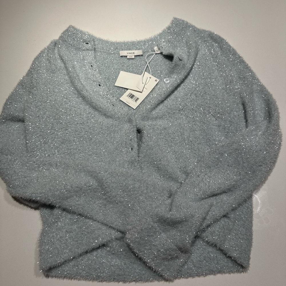 Vince Light Blue Sparkle Fuzzy Crewneck Sweater - Picture 2 of 4